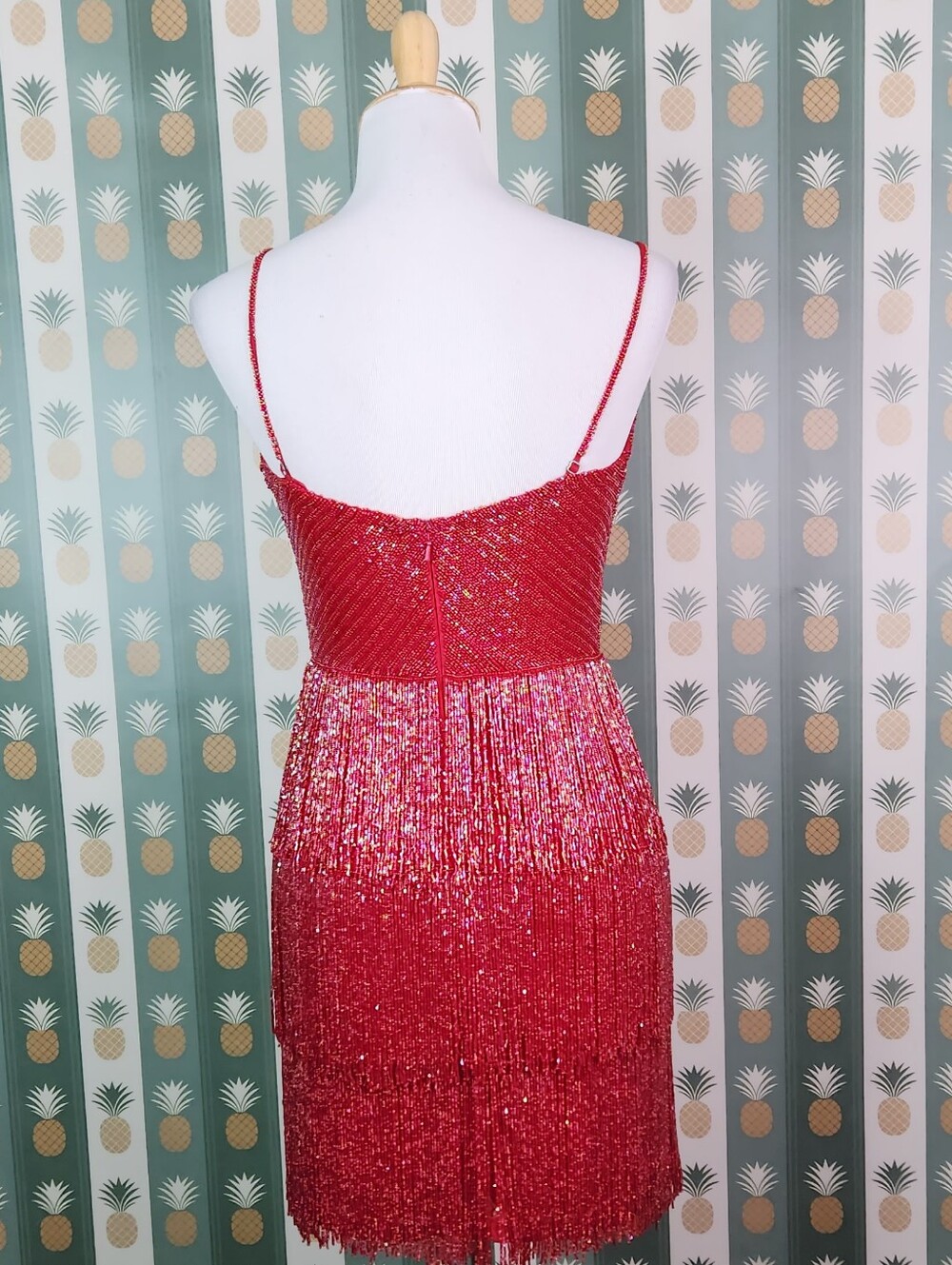 Ashley Lauren 4491 Beaded Fringe V-Neck Party Dress - Picture 5 of 8